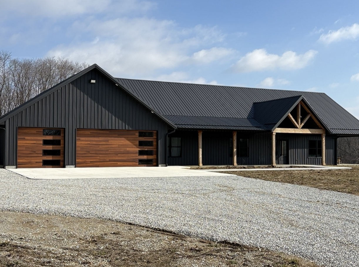 Modern flush garage doors on barndominium